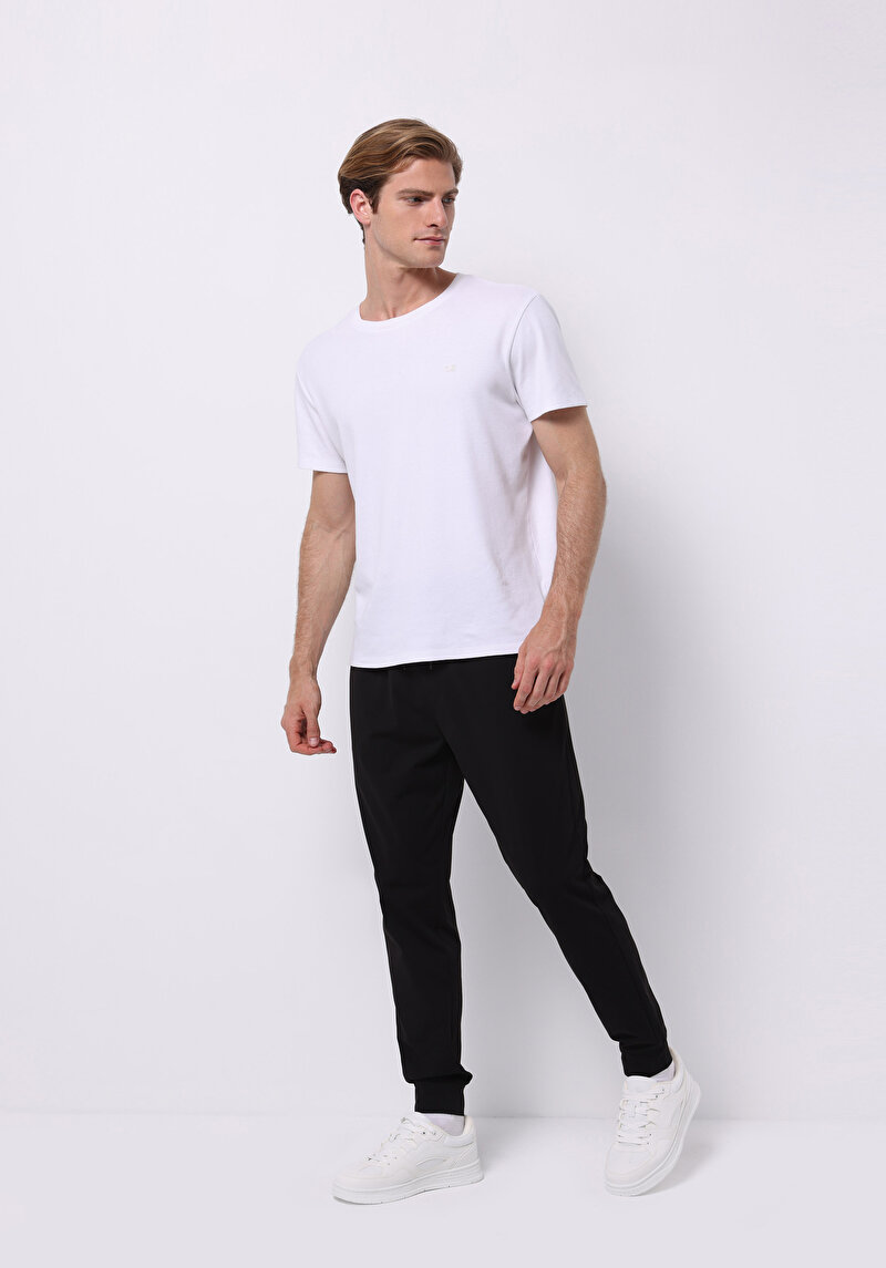 Slim Fit Orta Bel Düz Erkek Siyah Eşofman Altı