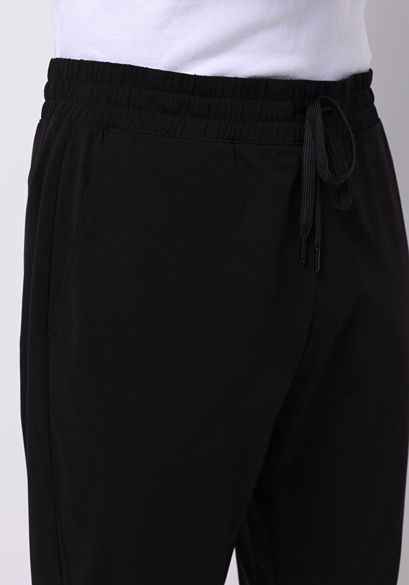 Slim Fit Orta Bel Düz Erkek Siyah Eşofman Altı