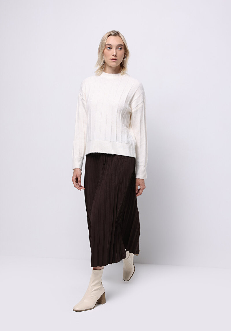 Regular Fit Düz Kadın Kahverengi Etek