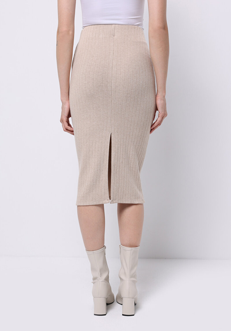 Slim Fit Düz Kadın Bej Etek