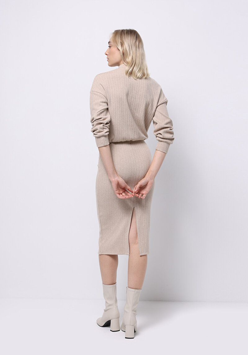 Slim Fit Düz Kadın Bej Etek