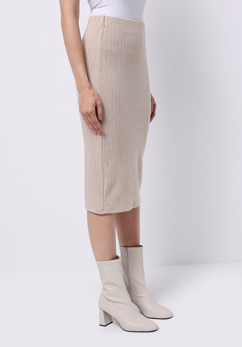 Slim Fit Düz Kadın Bej Etek