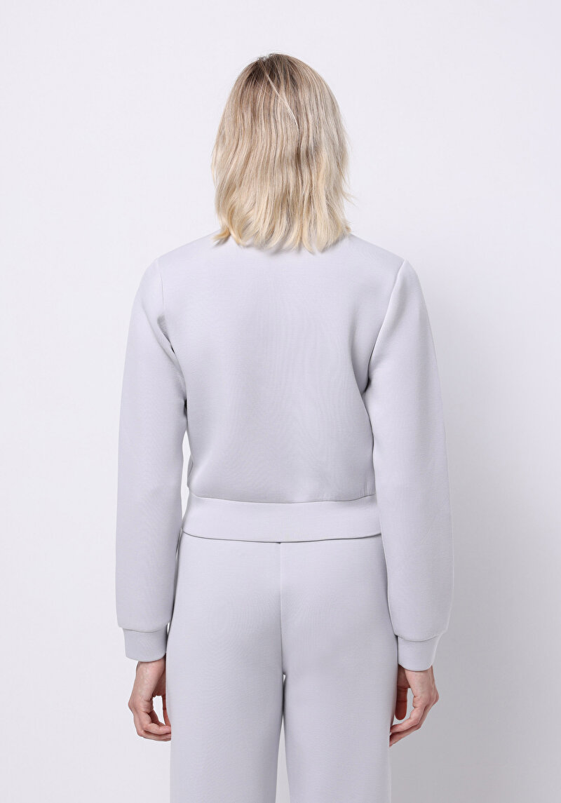 Regular Fit Dik Yaka Düz Kadın Gri Sweatshirt