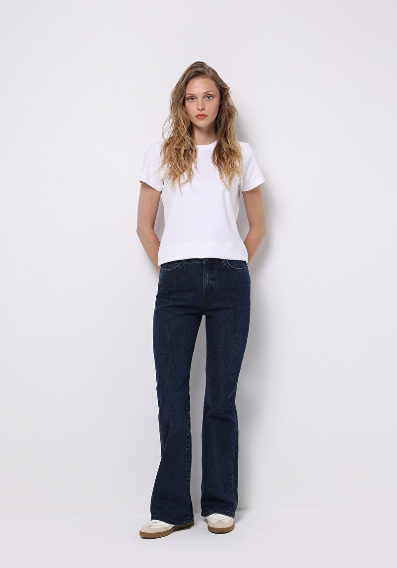 Regular Fit Orta Bel Bootcut Kadın Lacivert Jean Pantolon