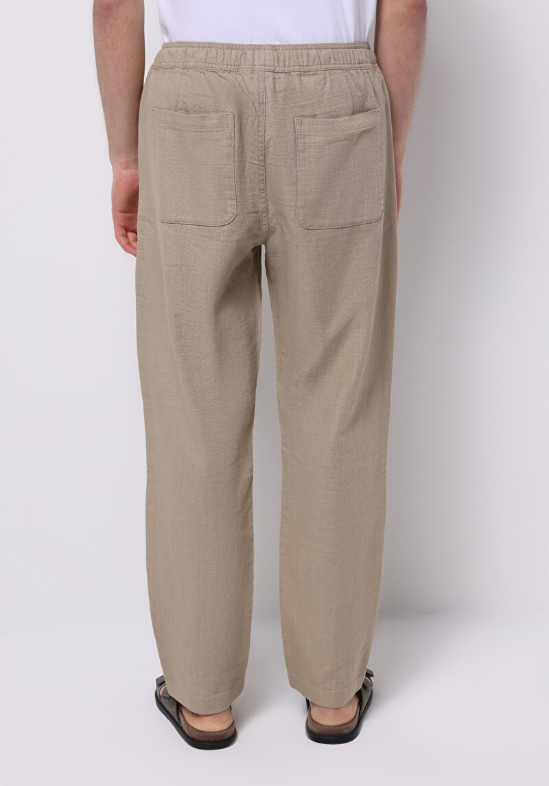 Regular Fit Orta Bel Uzun Paça Beli Bağcıklı Erkek Bej Pantolon