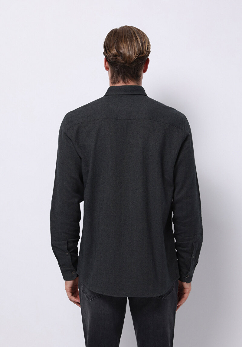 Regular Fit Shirt Neck Düz Erkek Yeşil Uzun Kol Gömlek