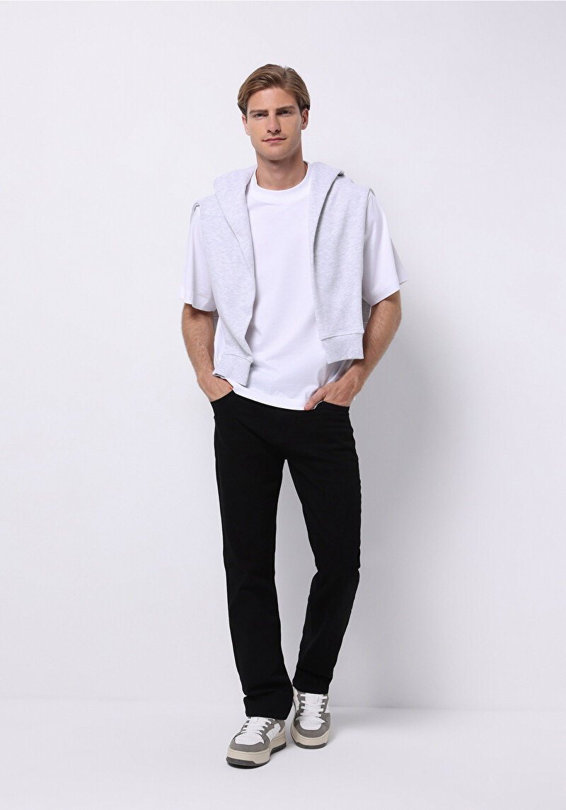 Regular Fit Orta Bel Düz Paça Erkek Siyah Jean Pantolon