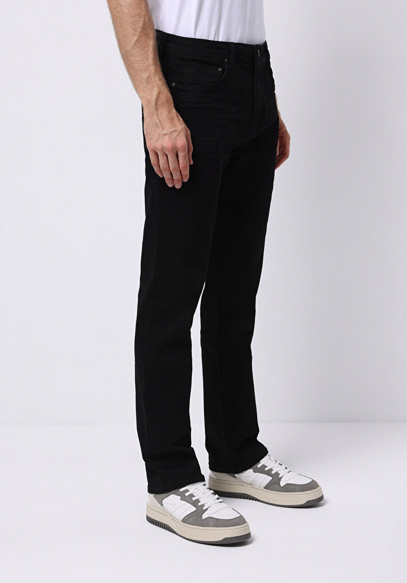 Regular Fit Orta Bel Düz Paça Erkek Siyah Jean Pantolon