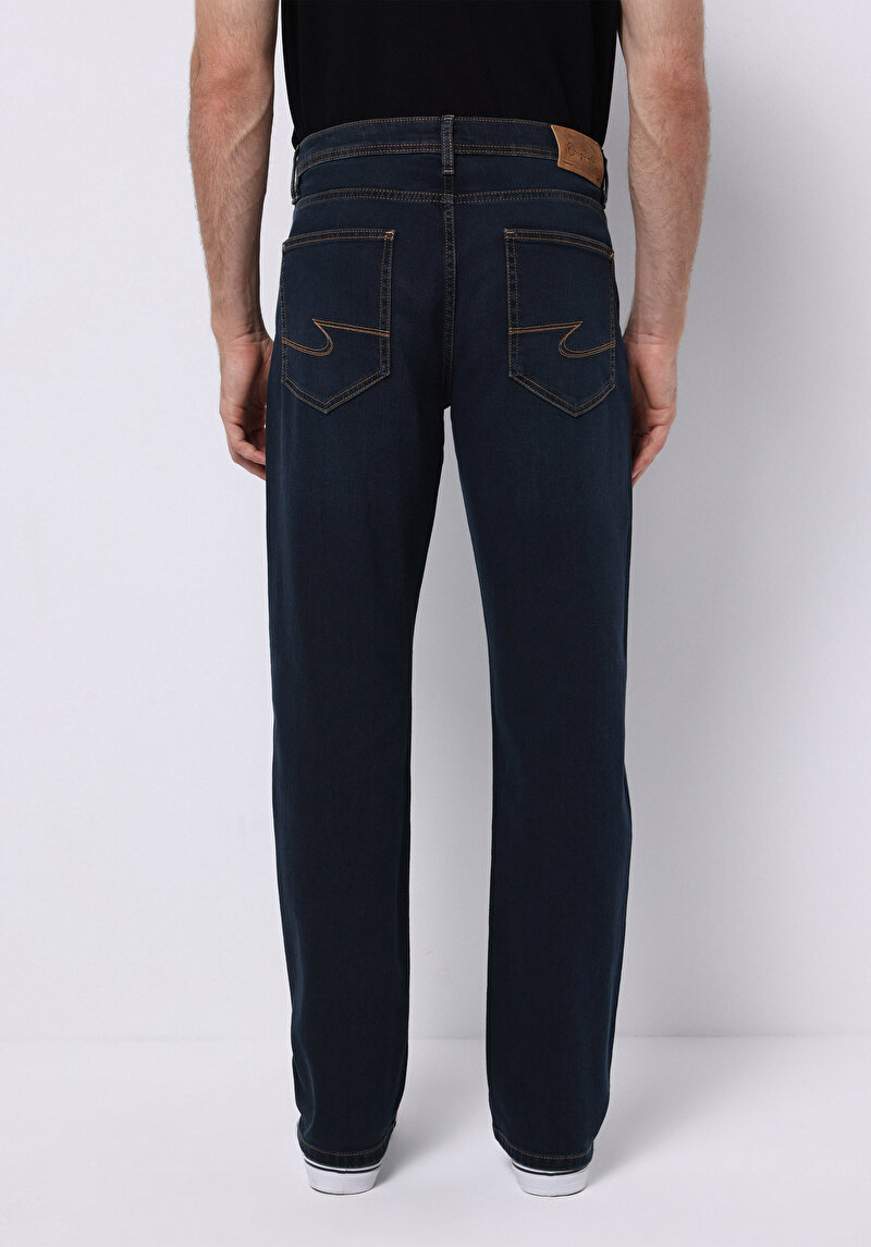 Regular Fit Orta Bel Düz Paça Erkek Koyu İndigo Jean Pantolon