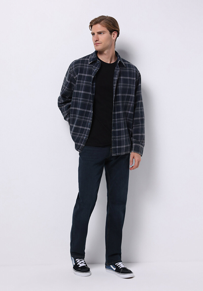 Regular Fit Orta Bel Düz Paça Erkek Koyu İndigo Jean Pantolon