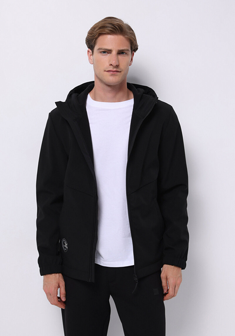 Slim Fit     Erkek Siyah Yağmurluk