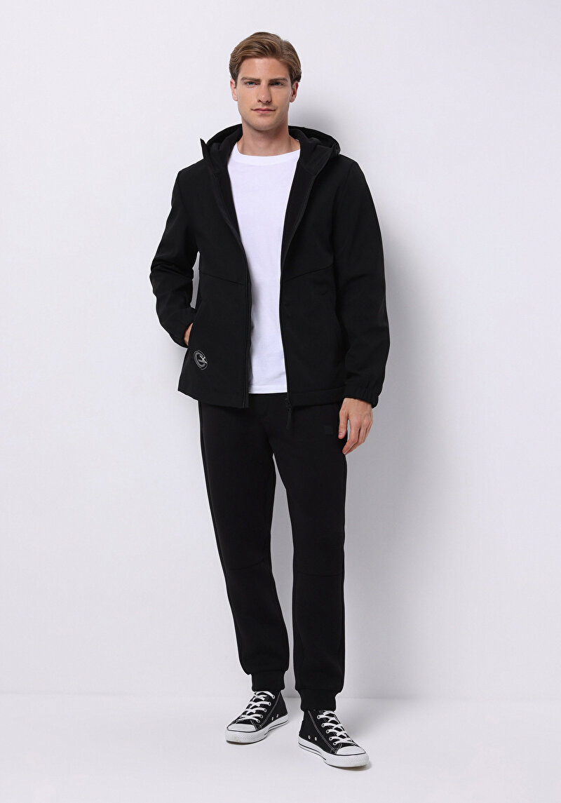 Slim Fit     Erkek Siyah Yağmurluk