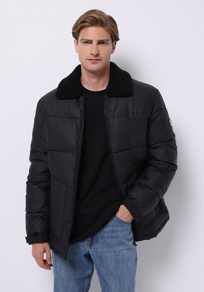 Regular Fit Erkek Siyah Mont Pu