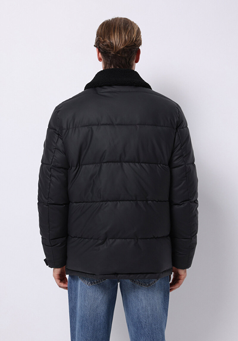 Regular Fit Erkek Siyah Mont Pu