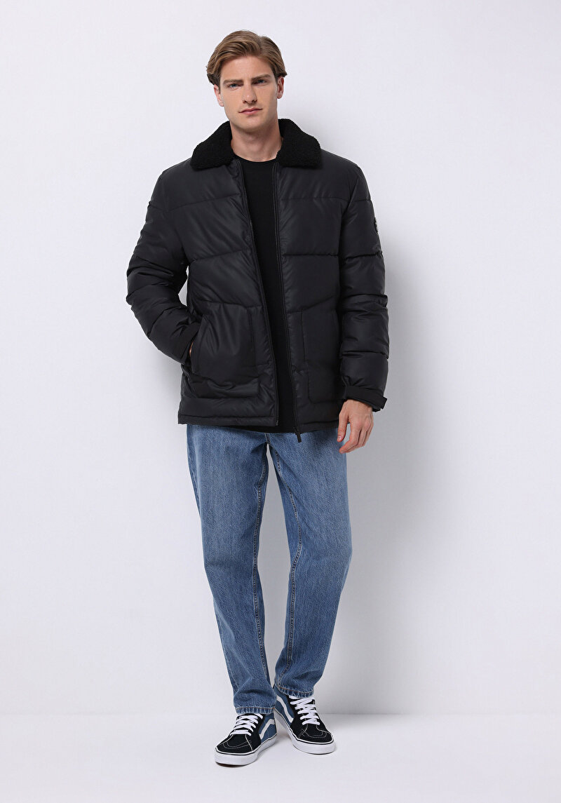 Regular Fit Erkek Siyah Mont Pu