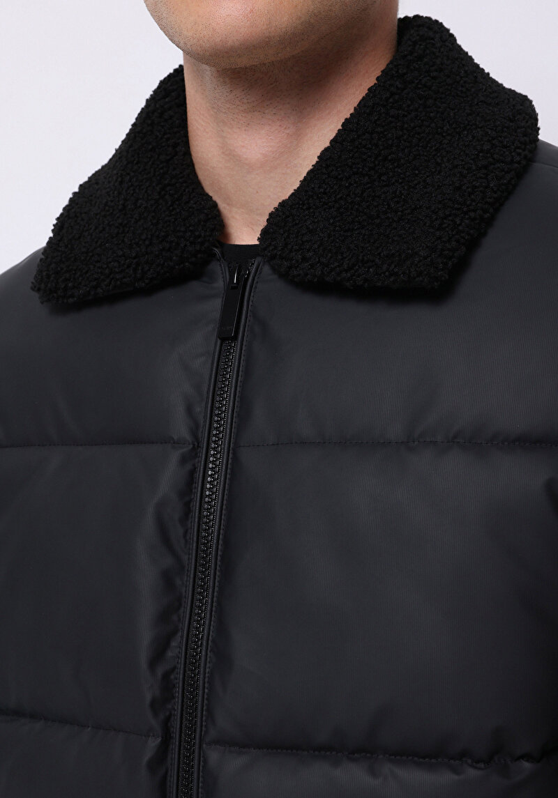 Regular Fit     Erkek Siyah Mont Pu