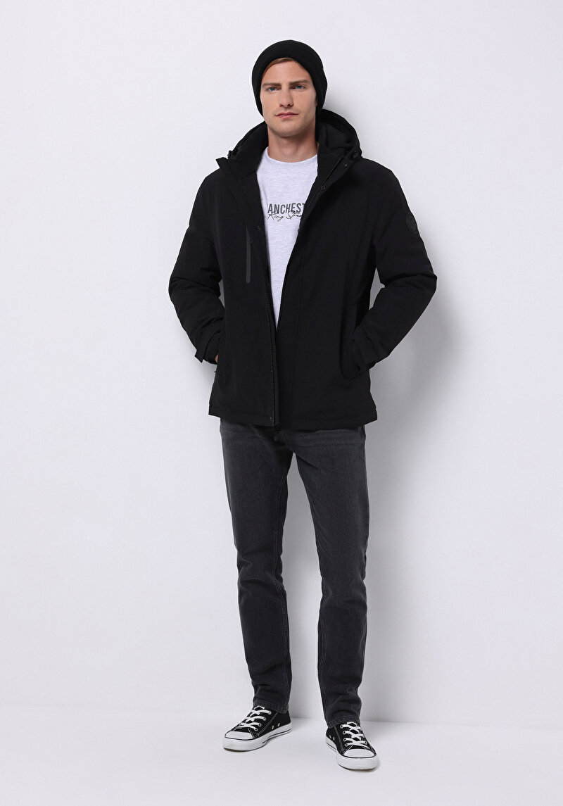 Regular Fit Erkek Siyah Mont