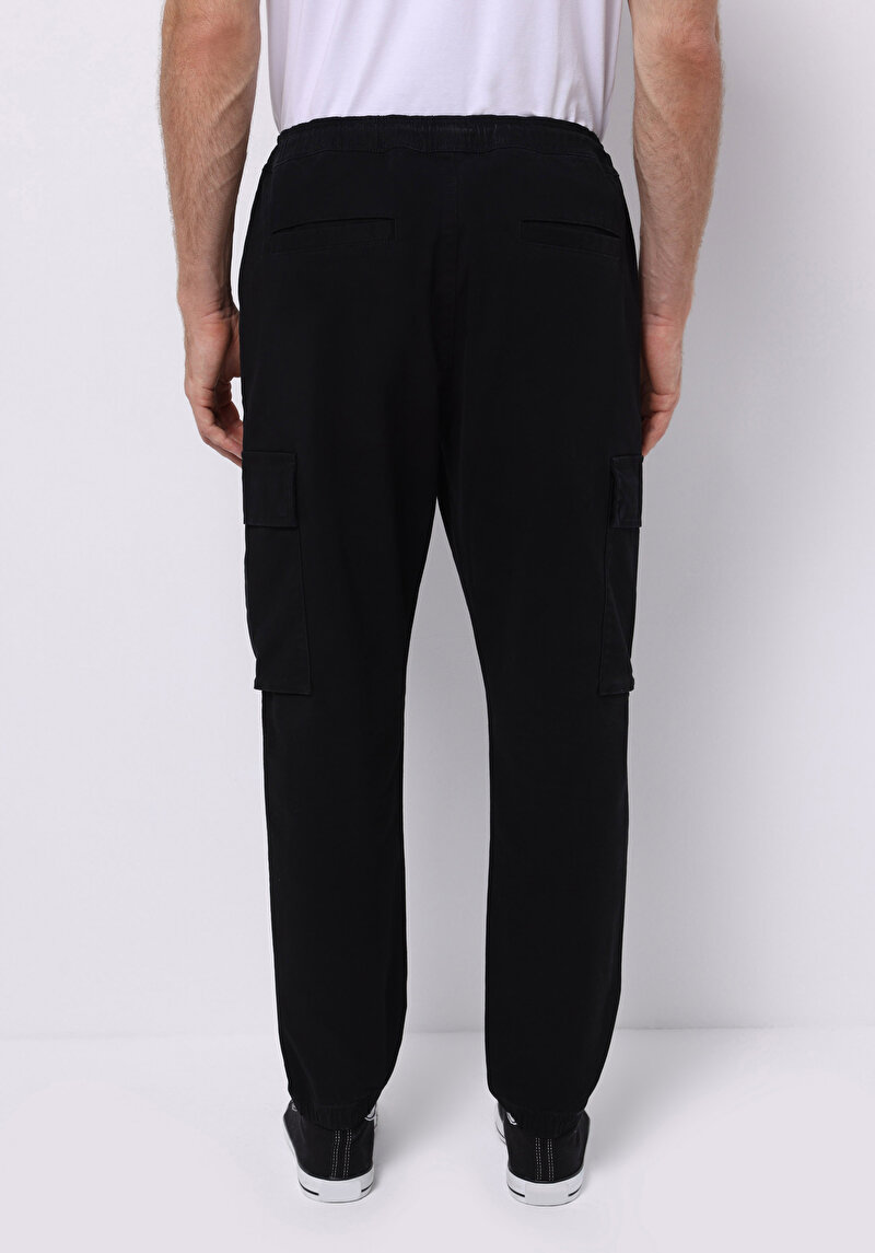 Cargo Fit Orta Bel Lastikli Paça Erkek Siyah Pantolon