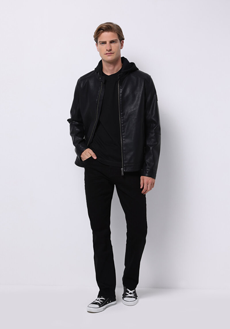 Slim Fit     Erkek Siyah Mont Pu