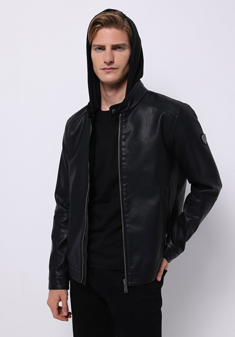 Slim Fit     Erkek Siyah Mont Pu