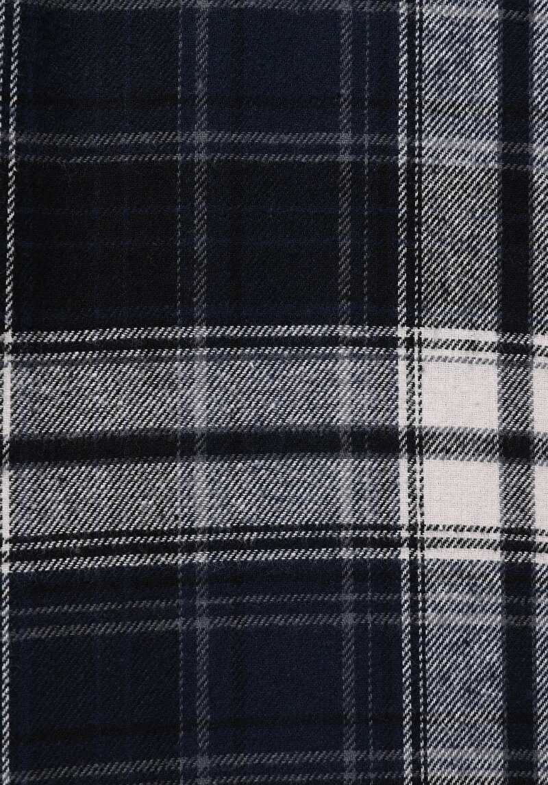 Regular Fit Shirt Neck Ekoseli Erkek Lacivert Uzun Kol Gömlek