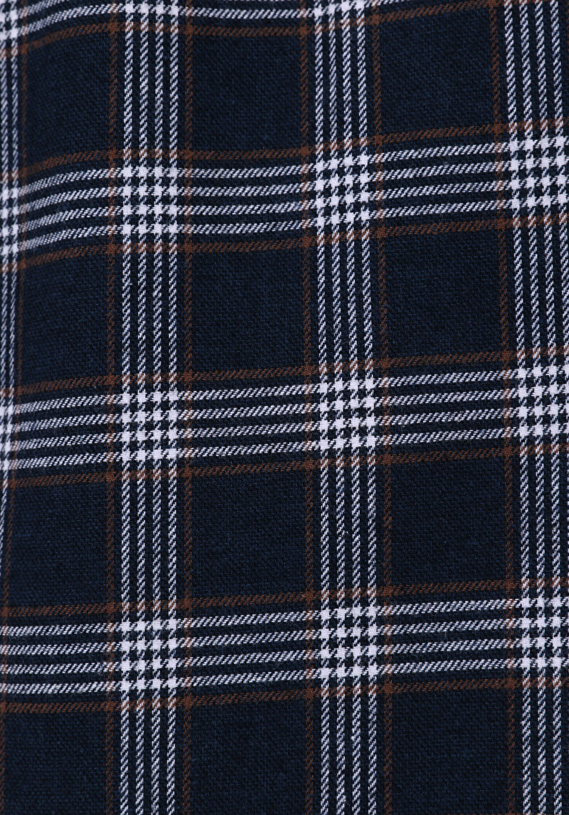Slim Fit Shirt Neck Ekoseli Erkek Lacivert Uzun Kol Gömlek