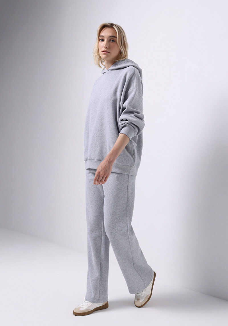 Regular Fit Orta Bel Düz Kadın Gri Eşofman Altı