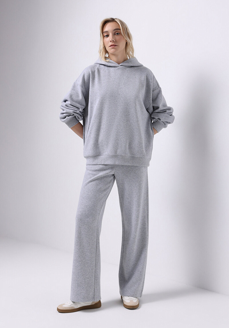 Regular Fit Orta Bel Düz Kadın Gri Eşofman Altı