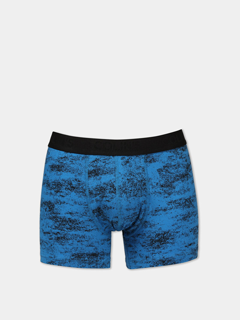 Modern Fit Baskılı Erkek Mavi Boxer