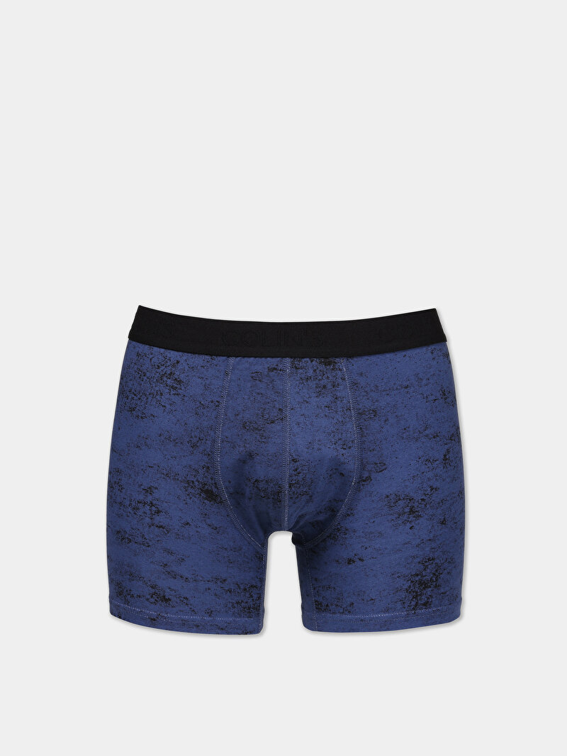 Modern Fit Baskılı Erkek Mavi Boxer