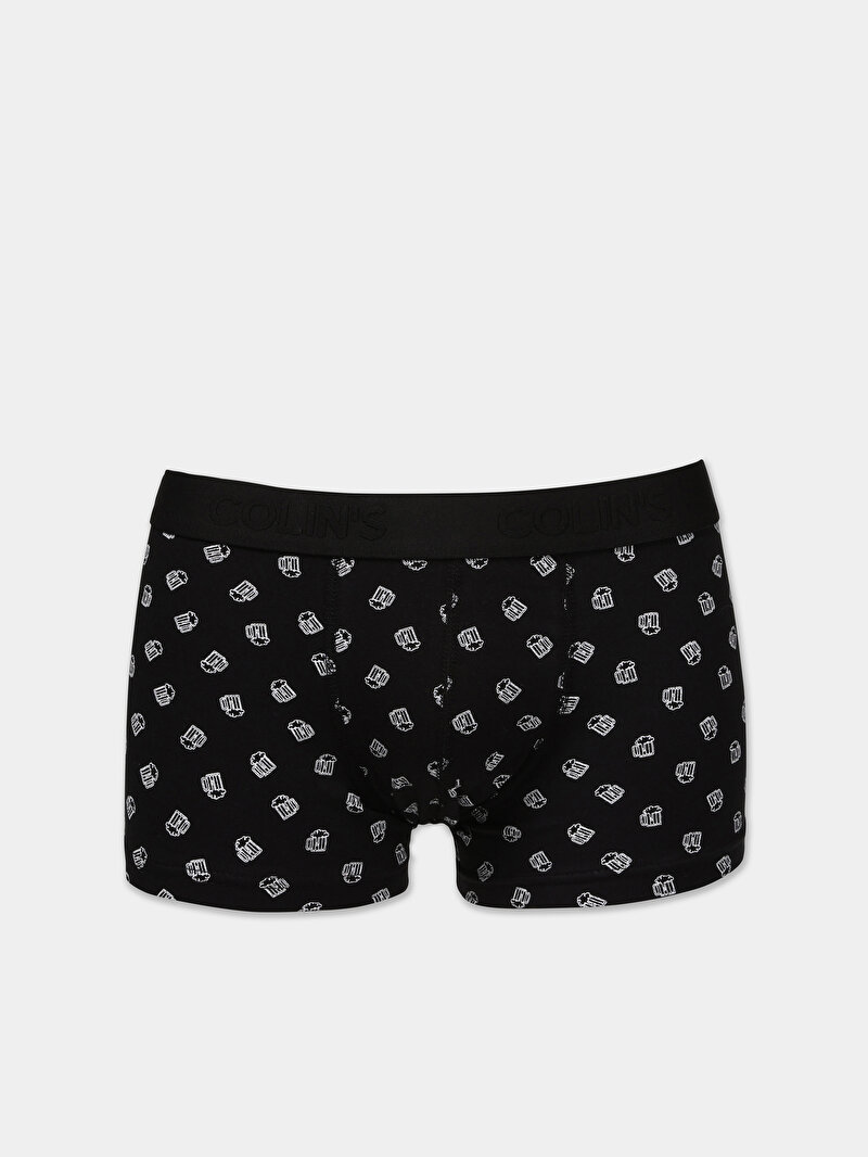 Modern Fit Baskılı Erkek Siyah Boxer