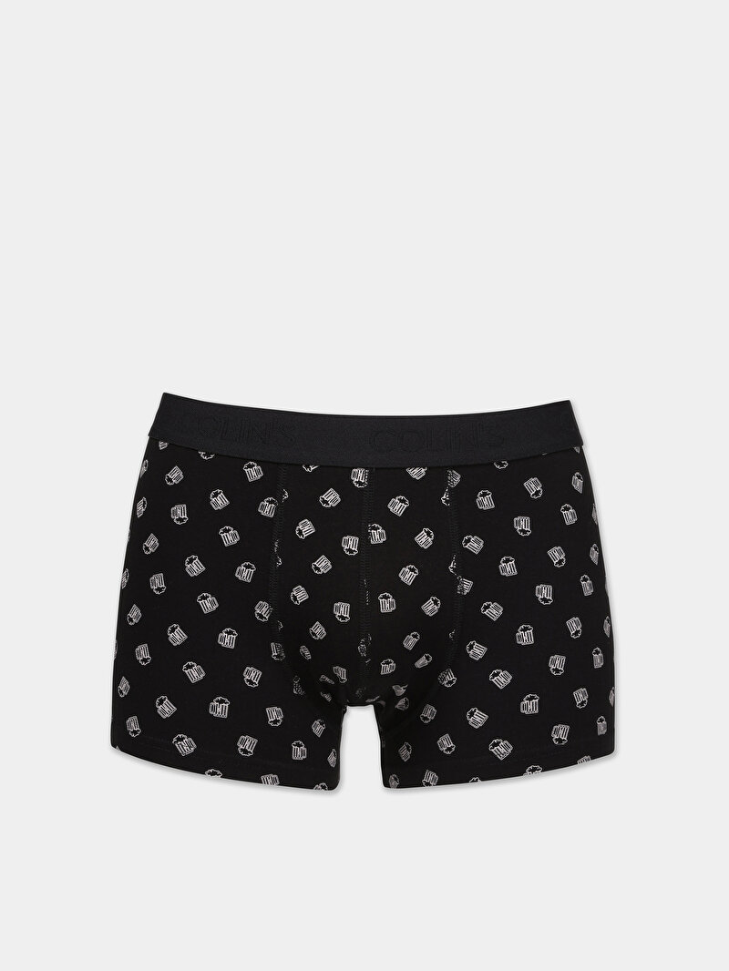 Modern Fit Baskılı Erkek Siyah Boxer