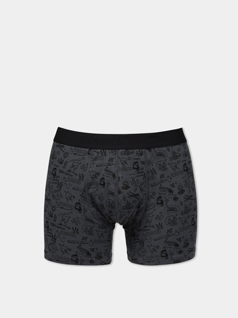 Modern Fit Baskılı Erkek Antrasit Boxer