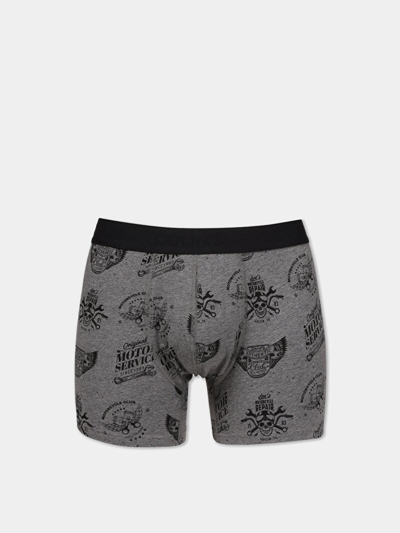 Modern Fit Baskılı Erkek Gri Boxer