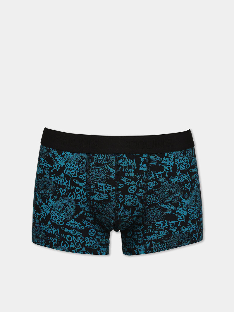 Modern Fit Baskılı Erkek Siyah Boxer