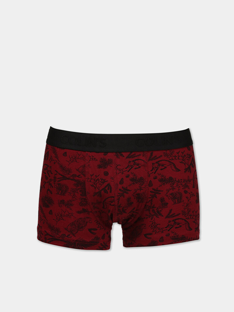 Modern Fit Baskılı Erkek Bordo Boxer