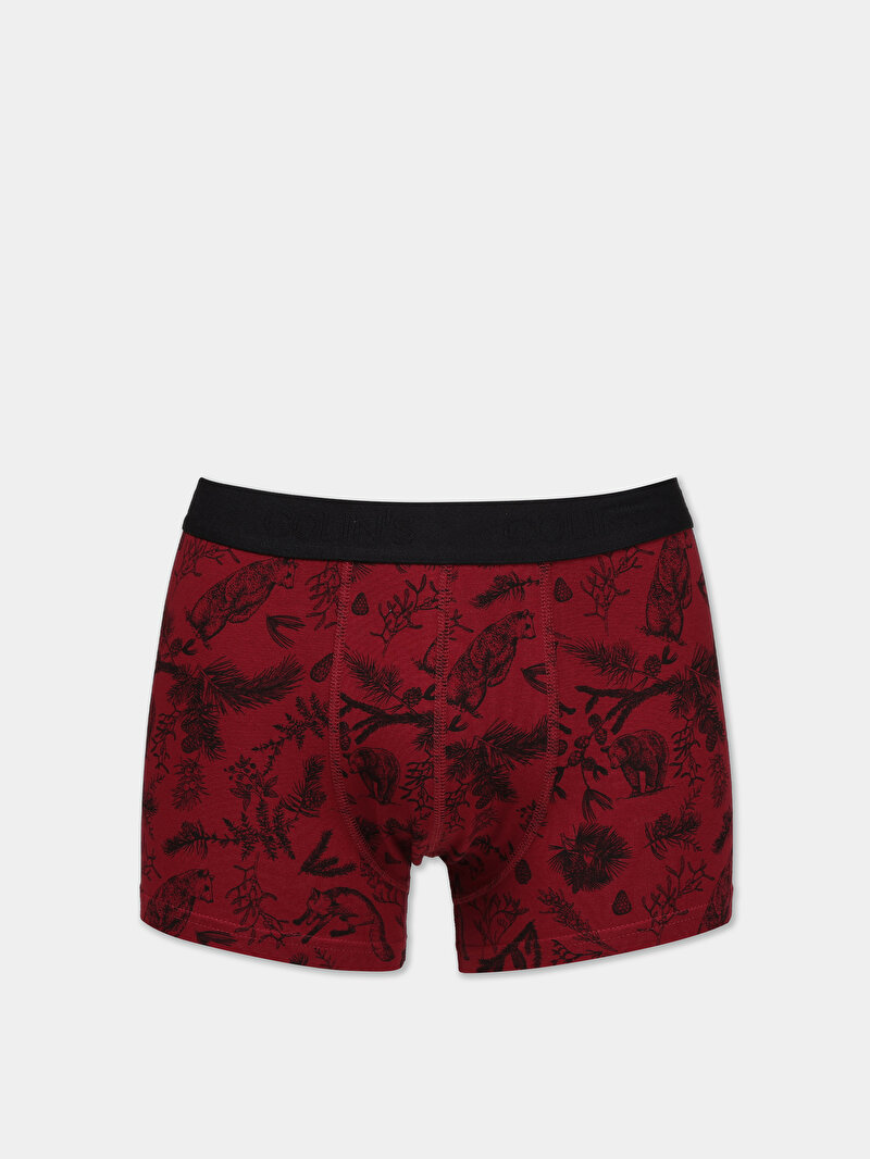 Modern Fit Baskılı Erkek Bordo Boxer