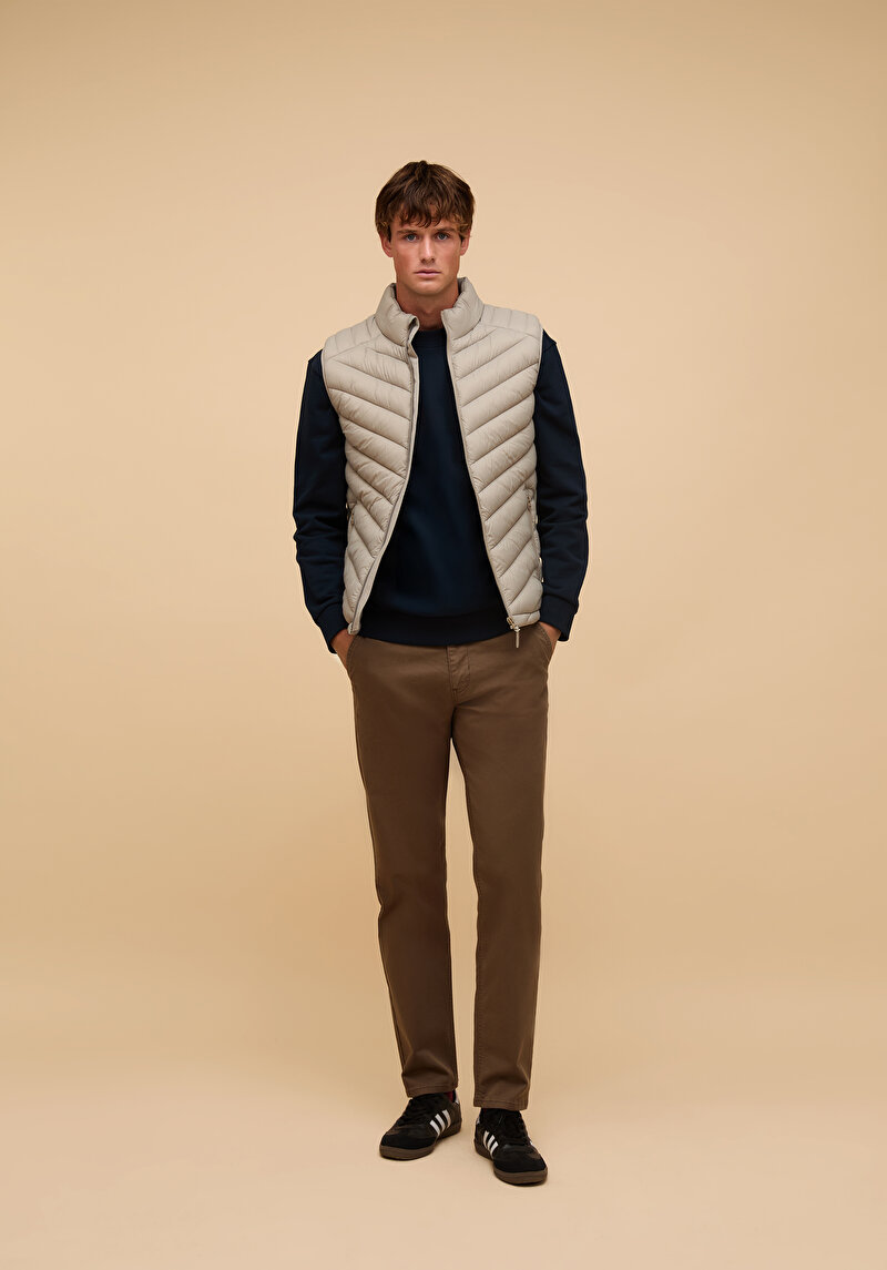 Slim Fit     Erkek Bej Yelek