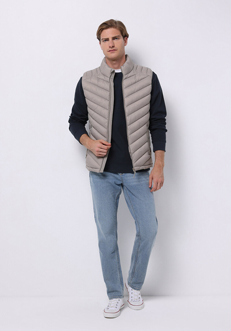 Slim Fit     Erkek Bej Yelek