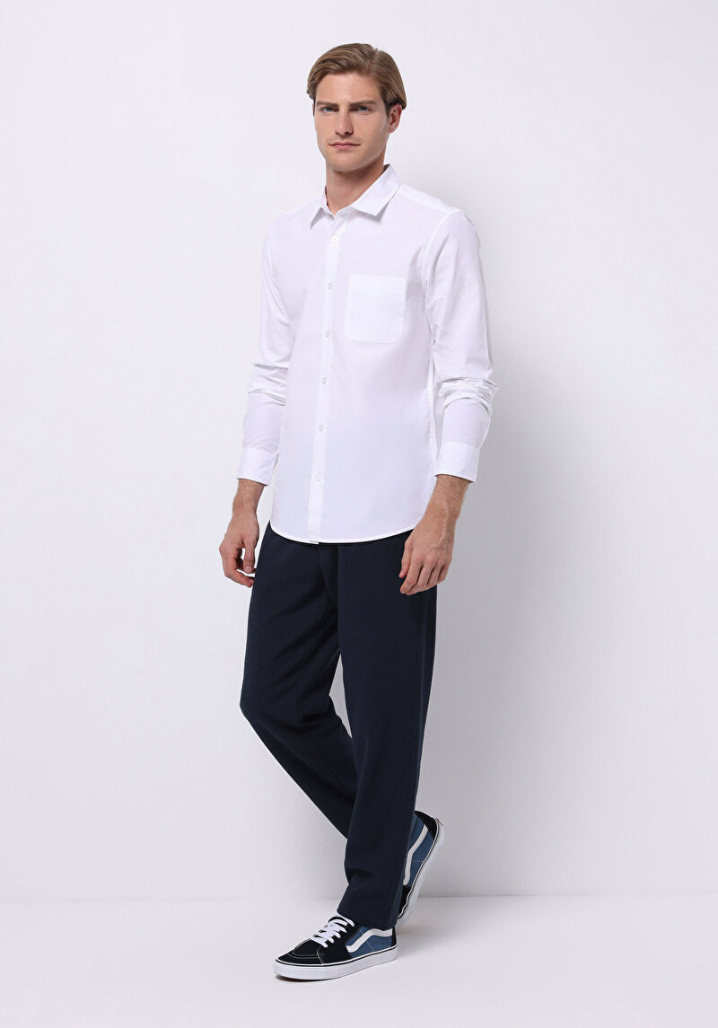 Regular Fit Orta Bel Düz Paça Erkek Lacivert Pantolon