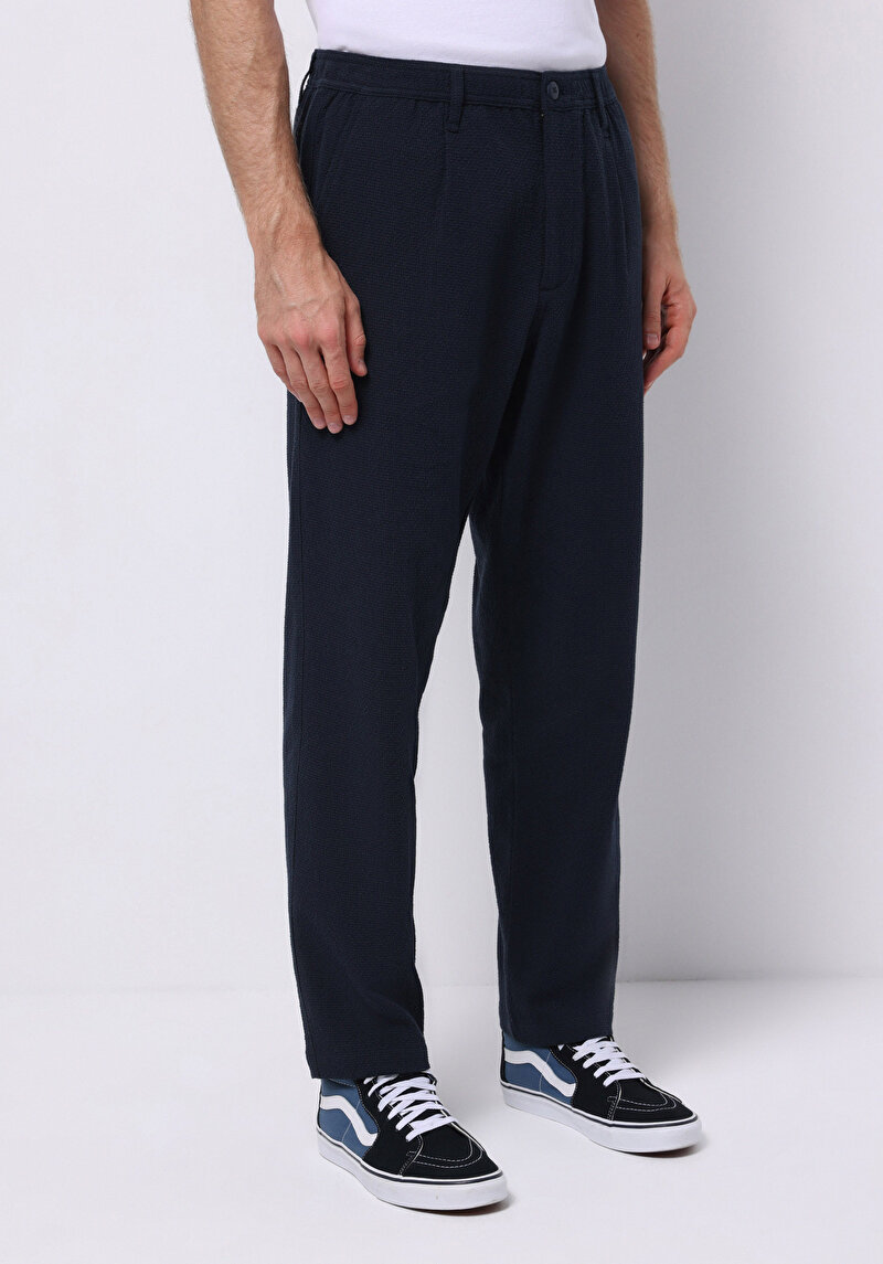 Regular Fit Orta Bel Düz Paça Erkek Lacivert Pantolon