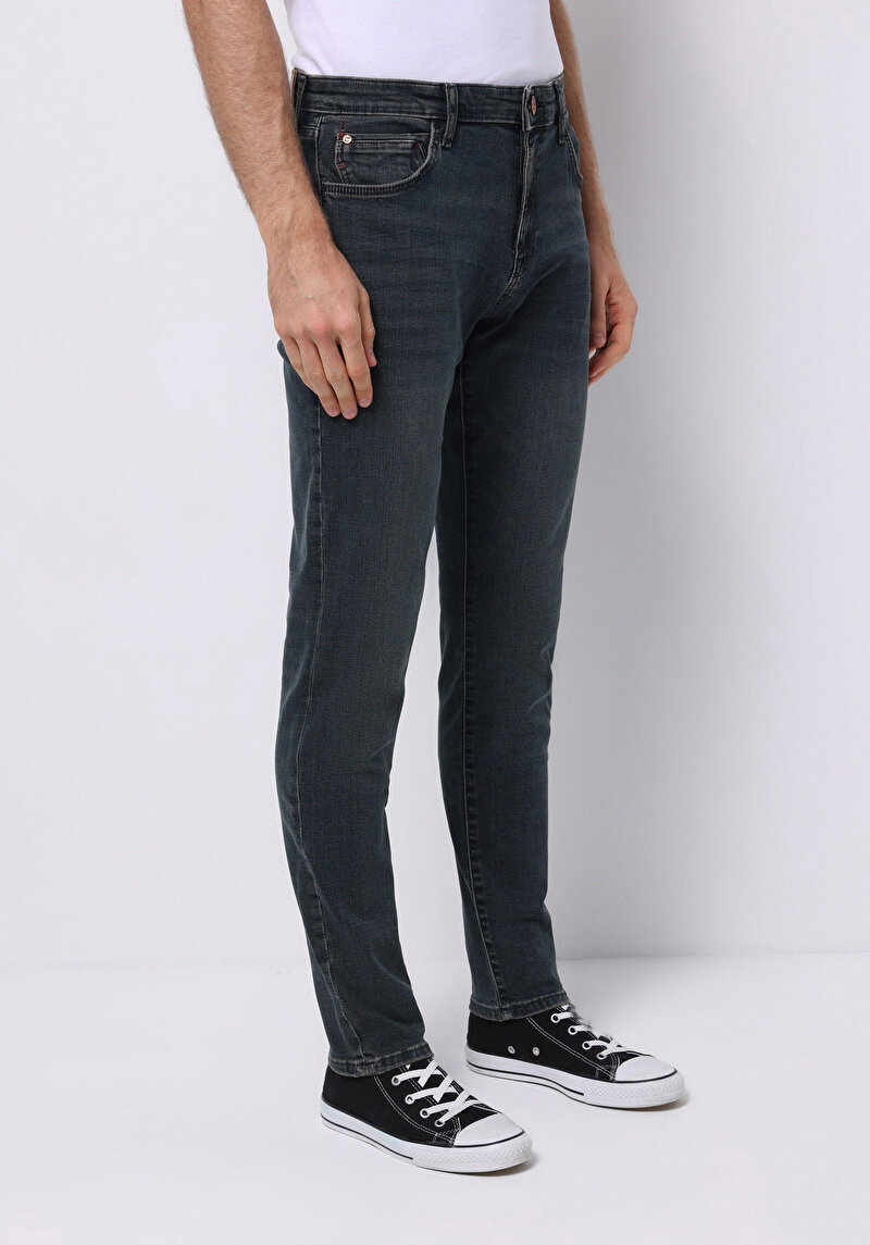 Slim Fit   Erkek Yeşil Jean Pantolon