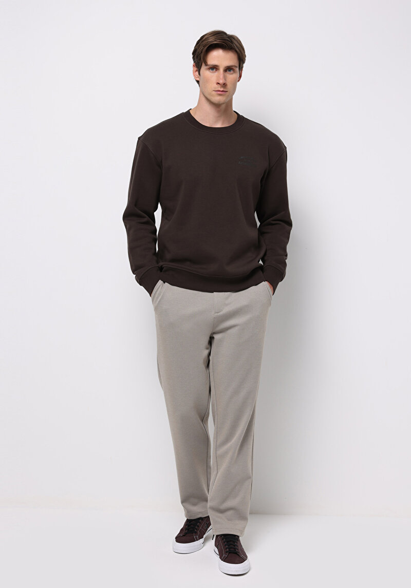 Comfort Fit Erkek Kahverengi Sweatshirt