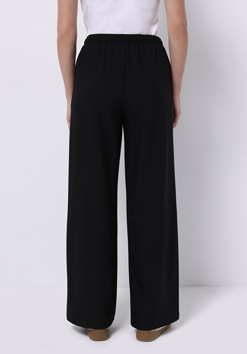 Regular Fit Yüksel Bel Geniş Paça Kadın Siyah Pantolon
