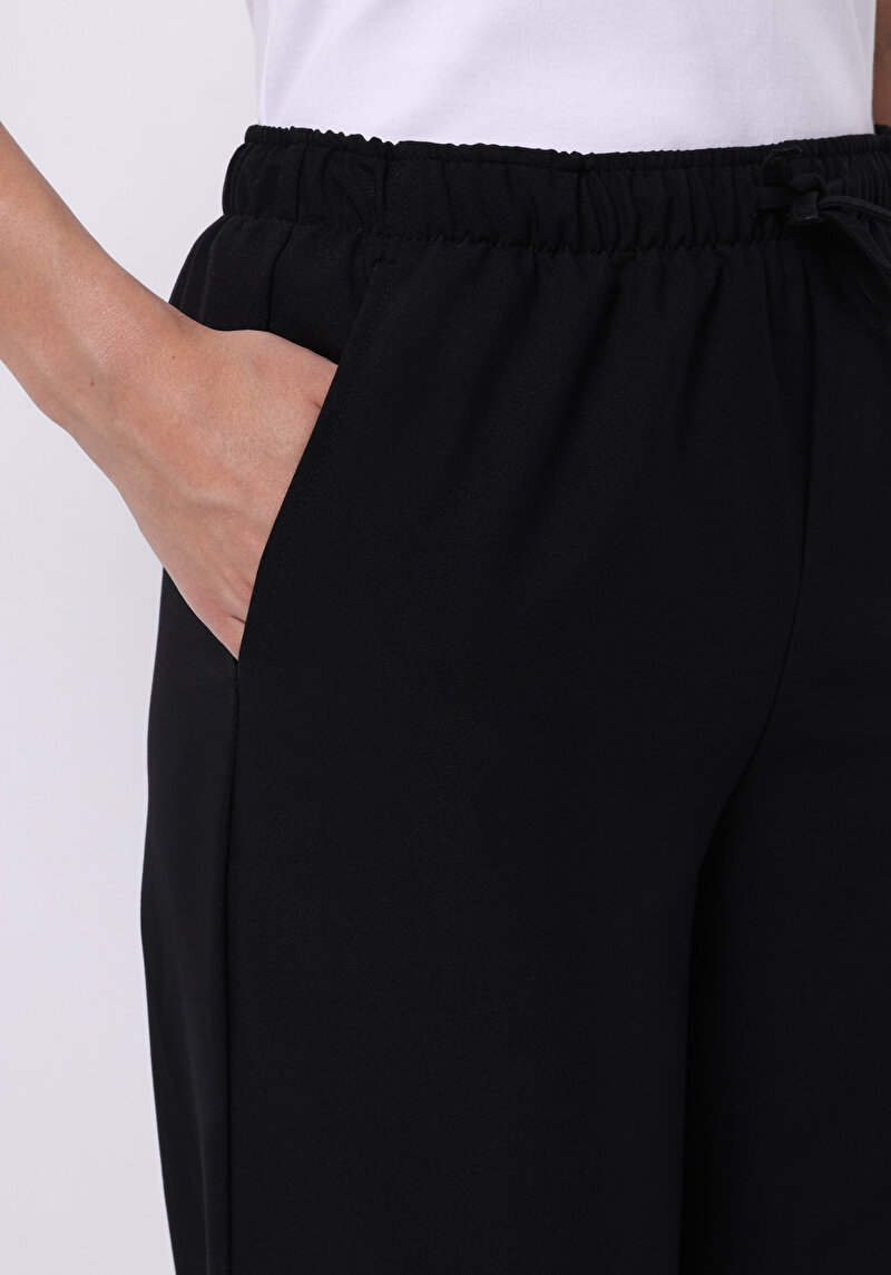 Regular Fit Yüksel Bel Geniş Paça Kadın Siyah  Pantolon