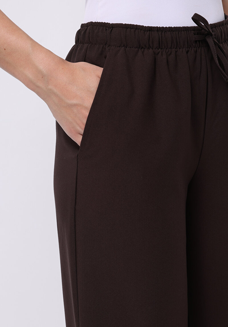 Regular Fit Yüksel Bel Geniş Paça Kadın Kahverengi  Pantolon