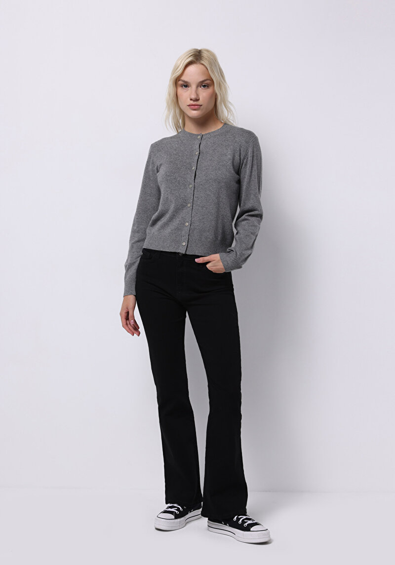 Slim Fit Kadın Gri Hırka