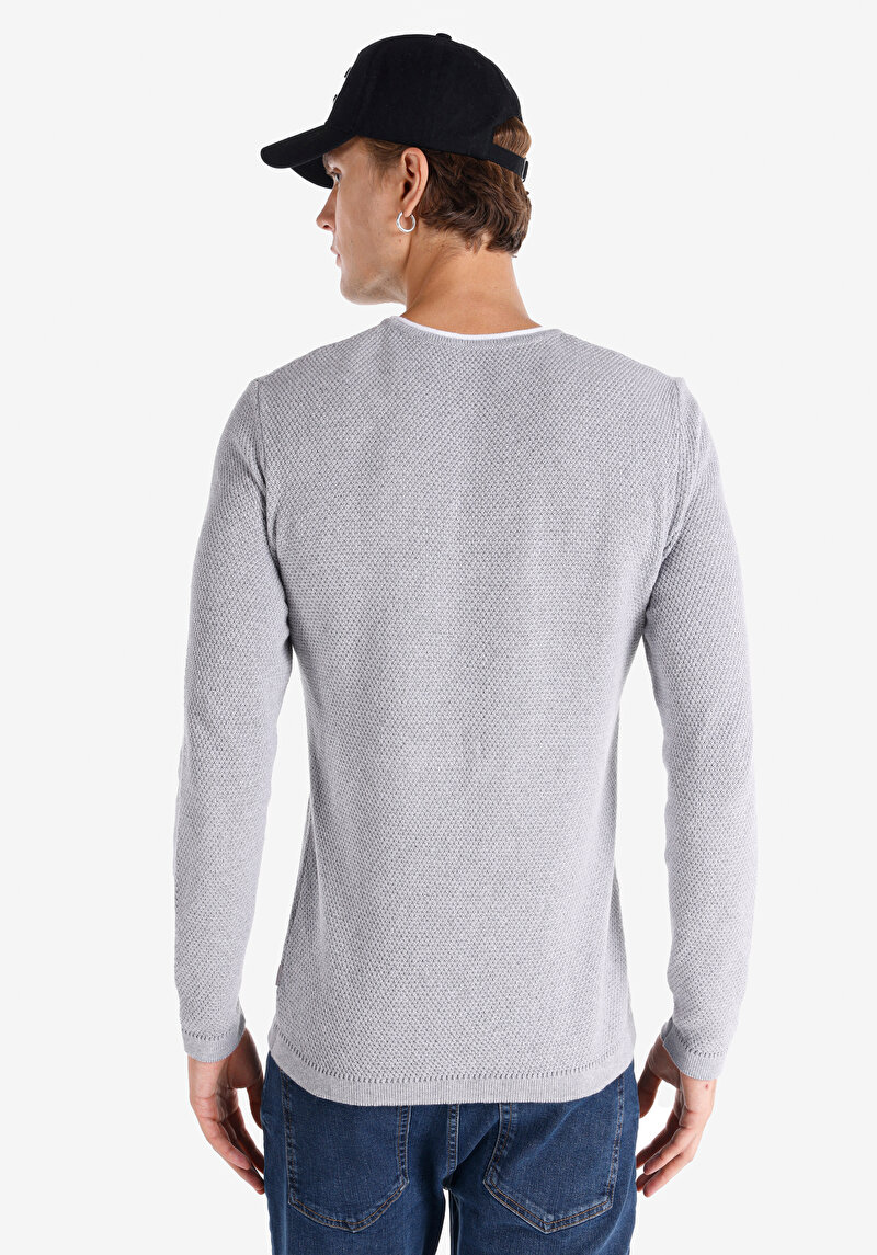 Slim Fit Yuvarlak Yaka Düz Erkek Gri Kazak