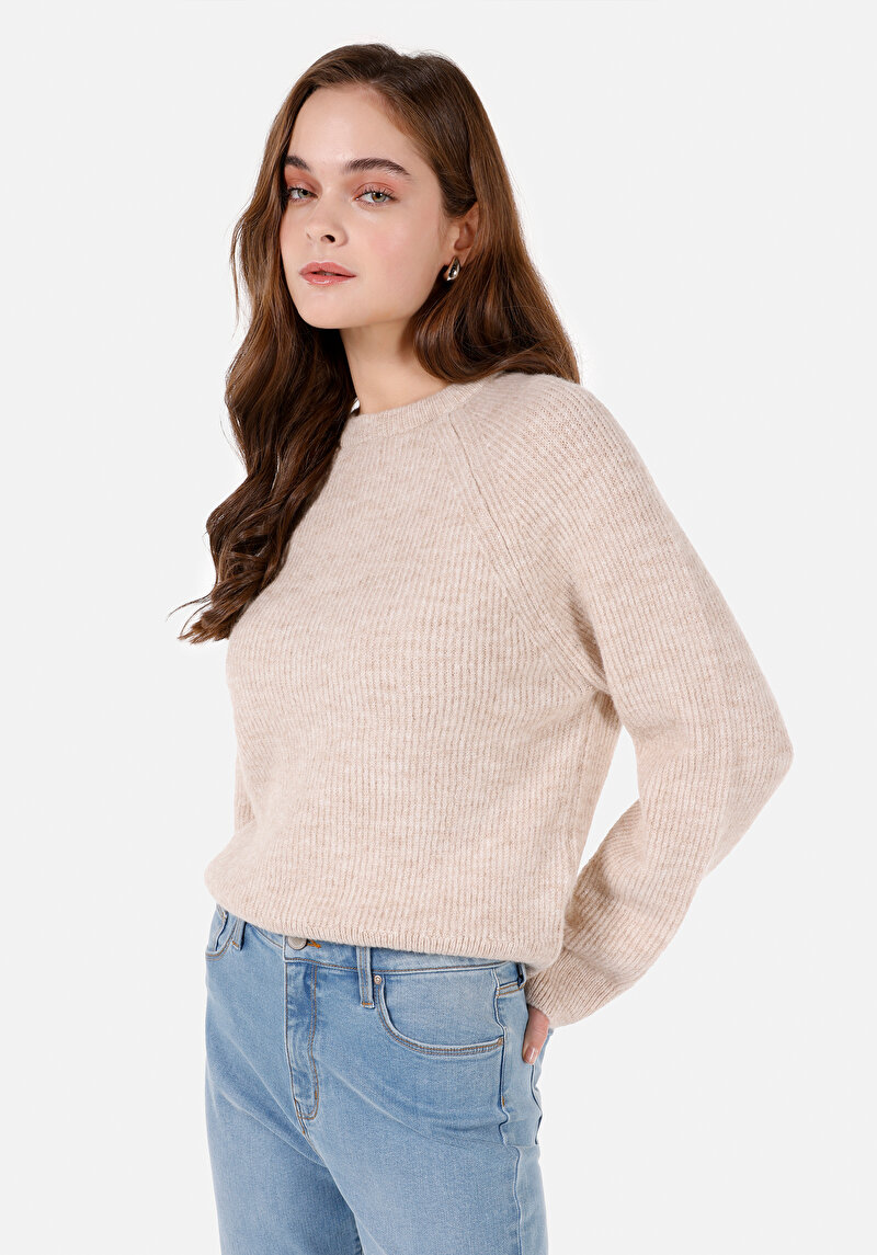 Regular Fit Yuvarlak Yaka Kadın Bej Kazak