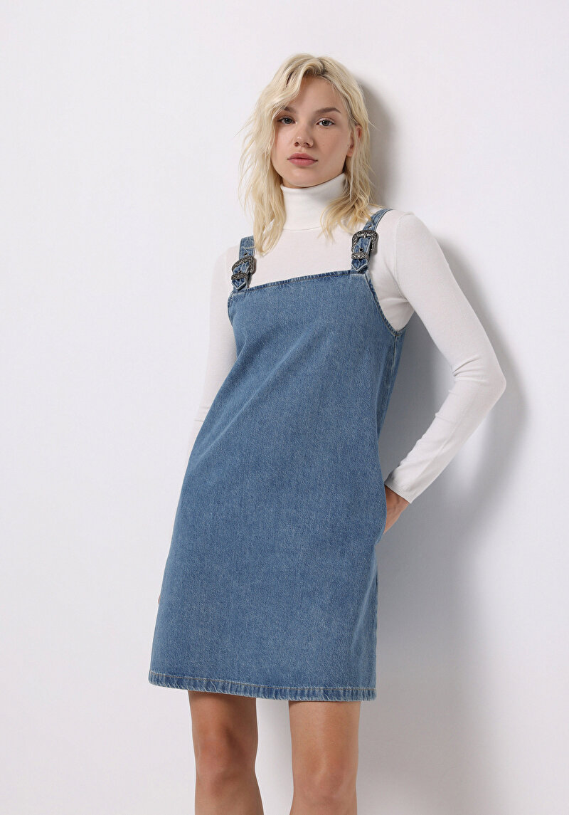 Regular Fit Düz Kadın Mavi Kolsuz Elbise